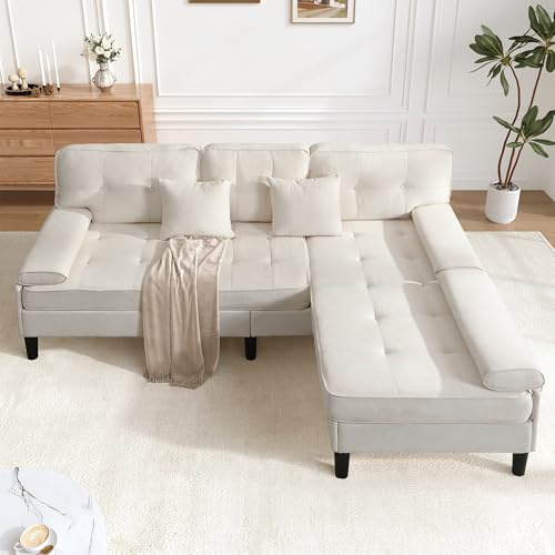 ZKLOEP Divano Angolare in Chenille a Forma di L, 195 cm di Larghezza, Divano a Tre Posti Multifunzione per Soggiorno, con Funzione di Riposo, Poggiapiedi Mobile, Ideale per Appartamenti Piccoli