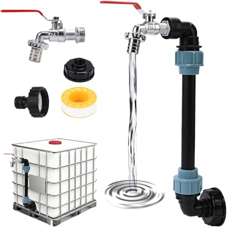 IBC Tank Gooseneck, Rain Barrel Outlet Tap, 3/4 Inch Outlet Tap,IBC Container S60 x 6 3/4 Inch Taps, Adapter, Tank Accessories (Extended)