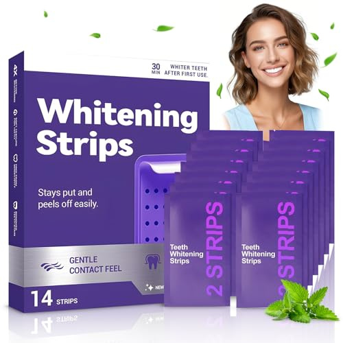 Lila Zahnaufhellungsstreifen Whitening Strips – Teeth Whitening Strips Zahnaufhellung Zähne Aufhellen Bleaching Zähne Weiße Zähne – Zahnschmelz Schonend Ohne Empfindlichkeit – 14 Streifen
