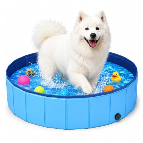 Hundepool Faltbar,120x30cm Faltbarer Pool mit Ablassventil,Swimmingpool Hundebadewanne Faltbarer,Planschbecken für Haustiere für Hunde und Katzen