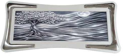 oggettando Quadro Albero della Vita Luna Argento con Cornice in Ecopelle Bianca con Inserto. Regali utili, Originali e a Prezzi Bassi (90X60, inserto Sa. Argento)