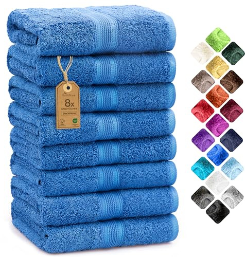NatureMark 8 Handdukar Set - 100% Bomull - Absorberande och Hållbara Handdukar, Storlek 50×100 cm, Kungblå