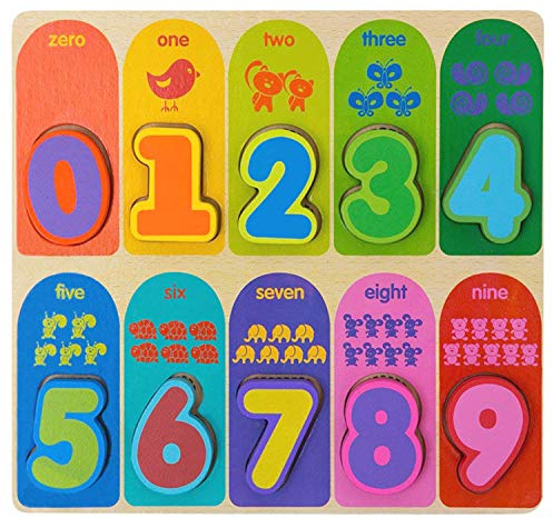 Jacootoys Puzzles de Madera 10 Números Bloques Gruesos Preescolar Juguetes Educativo Tempranos para 1 2 3+ Años Niño Niña