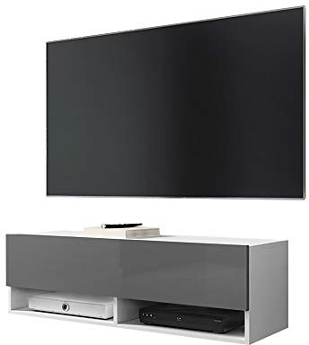 Selsey WANDER - Meuble tv/Banc tv (100 cm, blanc mat/gris brillant, avec LED)