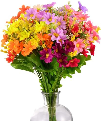 CHBOP Artificial Fake Silk Flowers 6 Bundles of 6 Colors Outdoor UV Resistant Greenery Shrubs Plants Indoor Outside Hanging Planter Home Garden Decorating