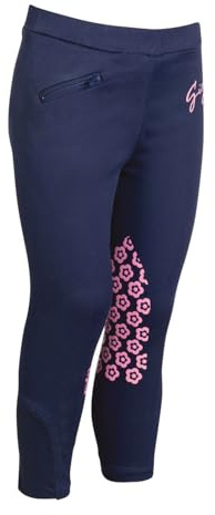 HKM 11771 Little Sister - Leggings da Equitazione Gelato, con Inserti al Ginocchio, in Silicone, per Bambine 98/104, Blu Scuro