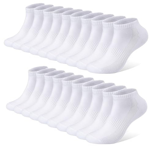 FALARY Chaussette Hommes Femme de Sport 10 Paires Chaussettes Basses Coton Soquette Blanc 39-42