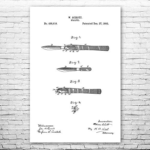 Surgical Scalpel Poster Print, Surgeon Gift, Medical Decor, Doctors Office Art, Nurse Gift, Medical School Art Black & White (8 inch x 10 inch)