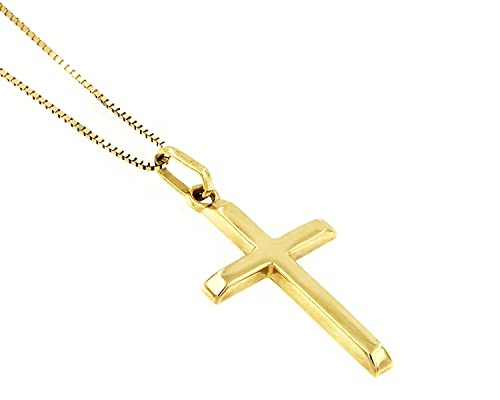 forme di Lucchetta – 14 karat Gold Halskette mit glänzendem Kreuz, Echtgoldkette Damen 585 Gelbgold, Venezianerkette 45 cm | Echtgoldkette Damen 585 Gelbgold, Venezianerkette 45 cm