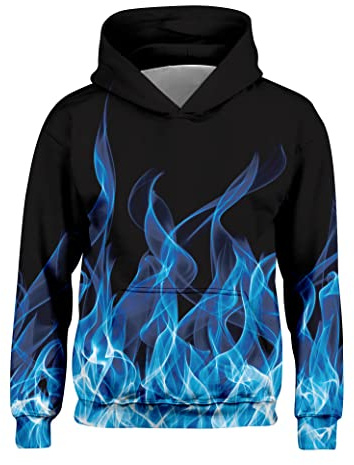 Freshhoodies Huvtröja för barn, unisex, långärmad 3D-tröja, sweatshirt med fickor, 5–16 år (storlek M–XXXL), 8-10 år