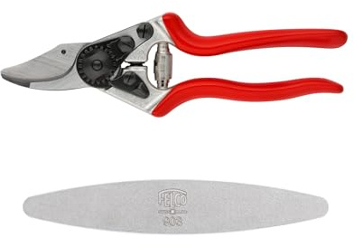 FELCO 2-teilig: Bypass-Gartenschere 6 + Diamant-Schleifstein 903, Rechtshänder, Mittelgroße Hand, 20mm