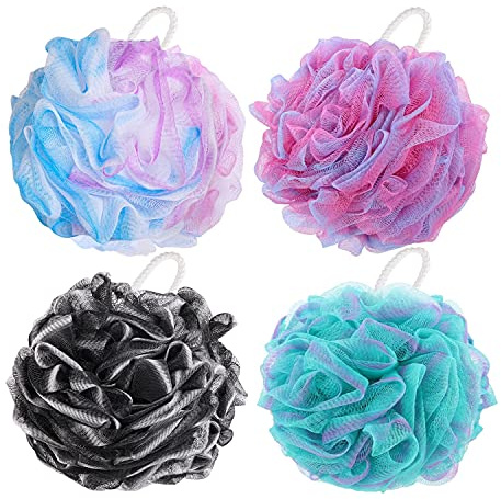 BTYMS 4 Pieces Shower Loofahs Bath Sponges 60g Bath Scrunchies Mesh Pouf Exfoliating Loofa for Body Washing