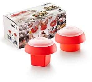 Lékué Kit 2 Moldes Cocedor de huevos para microondas o baño maría, silicona platino Rojo, Cúbico y cilíndrico 100 ml x 2