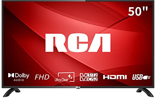 RCA B50F1 50 inch TV, Freeview HD DVB-T2-C Dolby Audio TV, LED Display HDMI x 2 USB Connect Fire Stick Apple TV Monitor for PS5 Xbox, Large Screen TV for Living Room Meeting Room