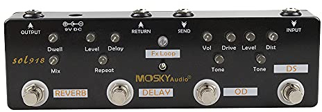 Moskyaudio New 5 in 1 Multieffects Pedal with Overdrive Distortion FX Loop Delay Reverb Effects Footswitch True bypass(sol918)