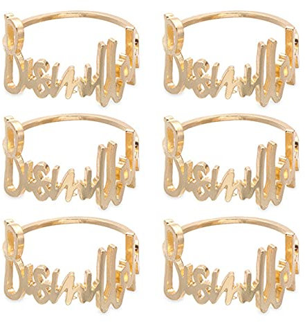 YODOOLTLY Napkin Rings- 6 Pcs Bismillah Letter Metal Napkin Ring Set Alphabet Napkin Buckles Holder Table Decor for Wedding, Party, Ramadan, Banquet (Gold), one-size