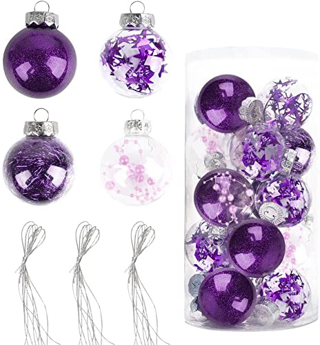 Weihnachtskugeln Baumschmuck, XiXiRan Kunststoff Gemalte Weihnachtskugeln Ornamente, Weihnachtsbaumschmuck Set, Funkelnd Bruchsicher Weihnachten Kugeln Dekoration Pack von 20 (Violett)