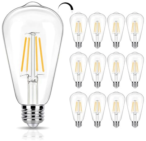 winsaLED 12 Pack Dimmable LED Light Bulbs 40 Watt Equivalent, ST19 Vintage E26 Edison Bulbs, 2700K Soft Warm White 4W LED Bulbs, Antique Filament Decorative Light Bulbs for Light Fixtures