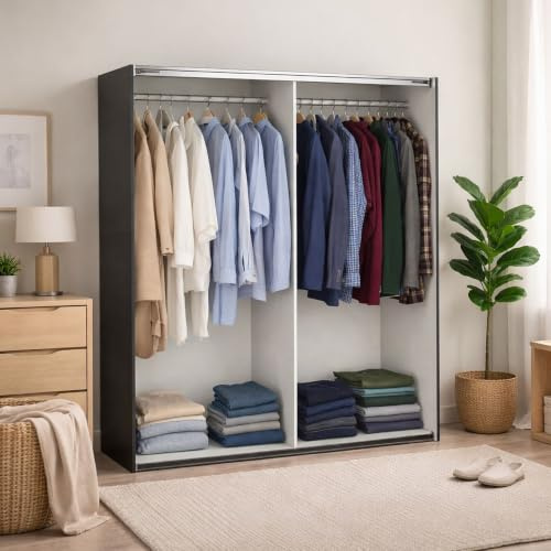 Dmora - Großer Mehrzweckschrank Janelle, Multifunktionale Möbel, Schuhschrank, Besenschrank, 179x62 h220 cm, Grau