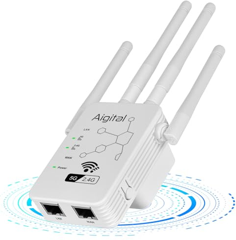 WLAN Verstärker Repeater AC1200 (867 Mbit/s 5GHz, 300 Mbit/s 2,4GHz) Abdeckung bis zu 200 m², Ethernet-Port, AP-Modus, einfache Installation, kompatibel zu Allen WLAN Geräten