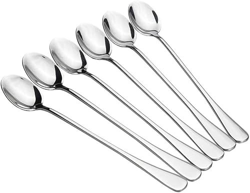 Grandi Coffee Spoons, Pack of 6 Stainless Steel Long Handled Latte Spoons Ideal for Espresso Macchiato Milkshake Dessert Ice Cream Sundae Cutlery Set Teaspoons