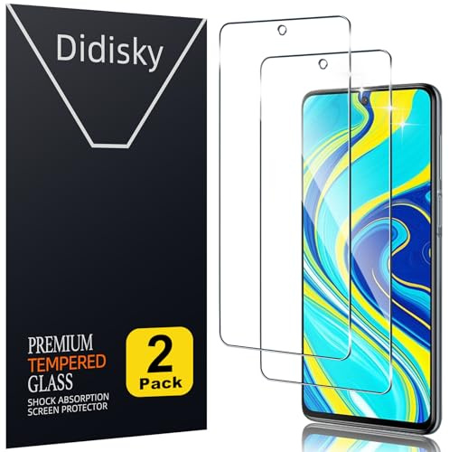 Didisky 2-Unidades Cristal Templado Protector de Pantalla para Xiaomi Redmi Note 9s, Note 9 Pro, Note 9 Pro Max, Antihuellas, Sin Burbujas, Fácil de Limpiar, 9H Dureza, Fácil de Instalar