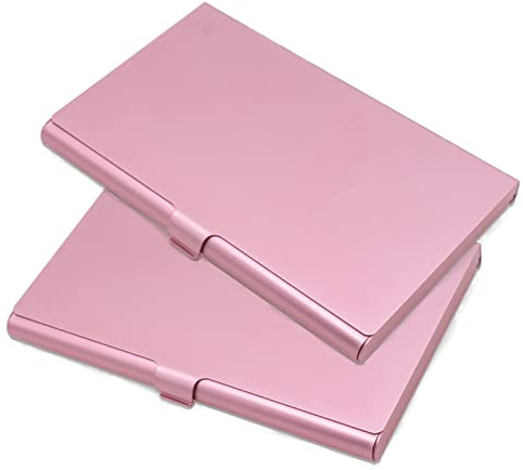 Joyangy Visitenkartenhalter aus Metall, Aluminiumlegierung, Visitenkartenetui, Flip Cover, schlankes Fach, Visitenkartenhalter, Geldbörse, Namenskartenhalter für Männer und Frauen, 2 Stück