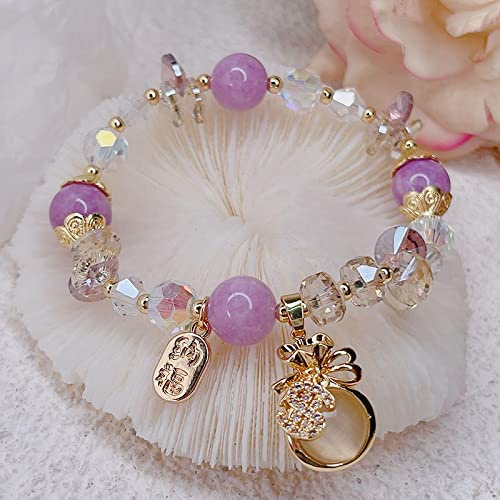 Bracciale Donna Braccialetto Regalo Regali Nuovo Ciondolo Rosa Verde Viola Pietre Braccialetti con Perline di Cristallo per Donna Accessori Moda Femminile Viola