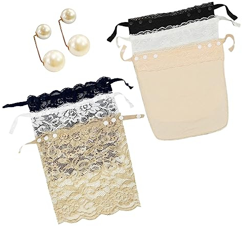 Camisola Falsa con Clip de Encaje para Mujer de 6 uds con Hebilla de Perla de 2 uds, Camiseta sin Mangas con Costuras insertadas, Sujetador de Camisola Falso para Mujeres, niñas