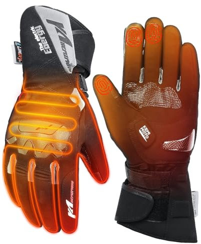 KEMIMOTO Beheizbare Handschuhe, Beheizte Handschuhe Motorrad mit 2500mAh Akku, Beheizte Winter Motorradhandschuhe für Herren und Damen, Ideal für Motorradfahren,Skifahren,Outdoor-Aktivitäten usw