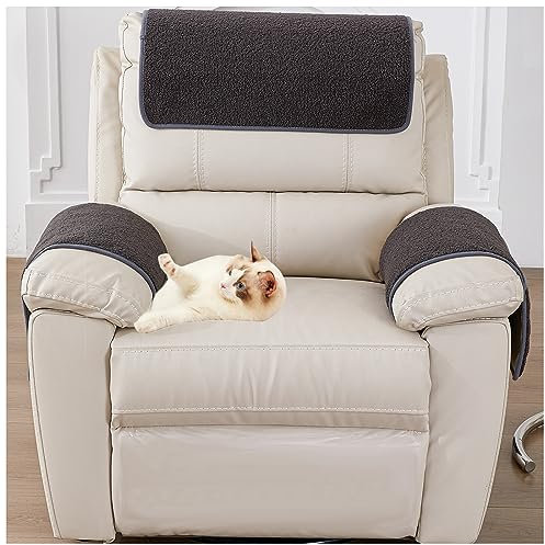 NNSMUN Armlehnenschoner, Armlehnenbezüge, Lamm Samt Ruhesessel Bezug mit Taschen rutschfest Sesselschoner für Fernsehsessel Abnehmbarer Waschbar (Dunkelgrau,1 Sitzer (3 StüCk))