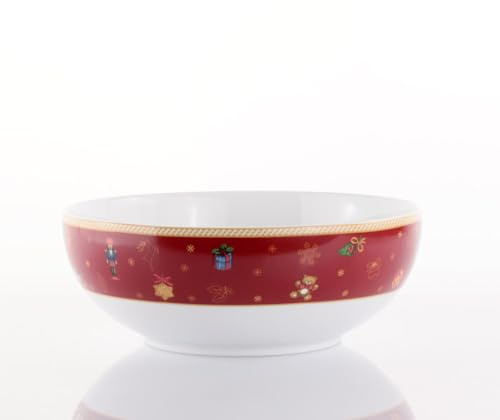 WEISSESTAL Saladier Noël rouge porcelaine moderne rond Dia.24 x h8,5 cm résistant au lave-vaisselle et au four à micro-ondes