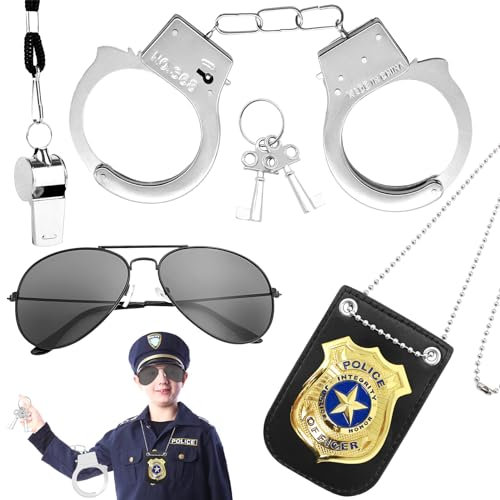 Lets Joy Polizei Spielzeug Set - Metall Zubehör für Kinder mit Schlüssel, Abzeichen, Polizei Brille, Karneval Party