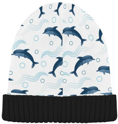 Mnsruu Dolphins Waves Bubble Beanie Hat Winter Warme Strickmützen Cap für Damen und Herren Mehrfarbig, mehrfarbig, M