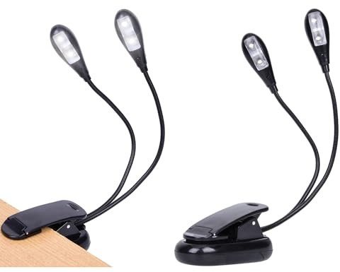 TEECOO Paquete de 2 luces de soporte de música, luz de piano con clip, funciona con pilas USB y AAA, luces LED para el cuidado de los ojos, 2 brazos x 2 niveles de brillo, ideal para piano,