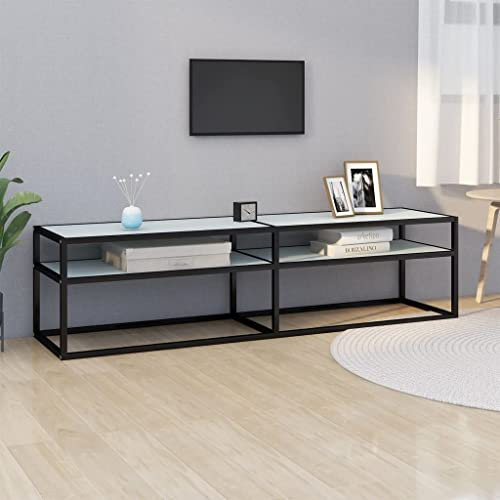 MNISDFL Fernseh Sideboard Hängeschrank Fernsehtisch TV-Schrank Weiß Marmor-Optik 160x40x40,5 cm Hartglas