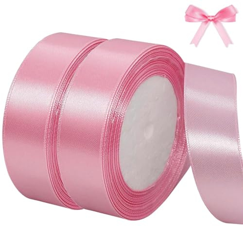 qingmeng Satinband Rosa, 44m Geschenkband Rosa Breit, 20mm Schleifenband, Geschenkband Hochzeit Stoff, Rosegold Geschenk Band Geschenkbänder für Taufe Geburtstag Deko Geschenkverpackung