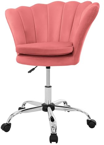 ML-Design Bürostuhl aus Samt, Rosa, Schminktisch Stuhl mit Muschel-Rückenlehne, Drehstuhl mit Rollen, Schreibtischstuhl höhenverstellbar, Polstersessel für Schlafzimmer, Homeoffice Stuhl ergonomisch