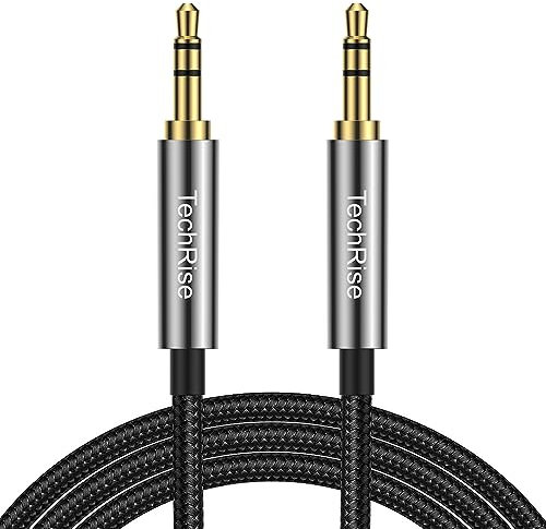 TechRise Aux Cable 3.5mm to 3.5mm Audio Cable, Headphones Cable,Jack Audio Extension Cable 1 m Nylon Braided Stereo Jack for Headphones, iPod, iPhone, iPad, Car, Soundbar,TV, PC, Speaker(Black, 1.0M)