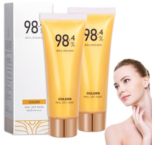 Maschera Gold Peel Off, maschera Peel Off Whiten al 98%, oro 24 K, maschera viso anti-invecchiamento, maschera per rimuovere punti neri, pulisce i pori (2 pezzi)