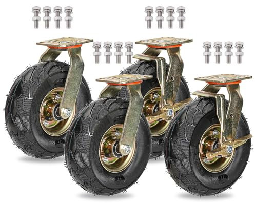 Schwerlastrollen Satz Von 4 Luftreifen Gummiräder Ø 200mm 250mm, 360°Drehbar Mit Bremse Lenkrolle, Industrie Transport Ersatzrollen, Doppellager Bockrolle Für Trolleys Möbel Werkbank (Color : Swivel+