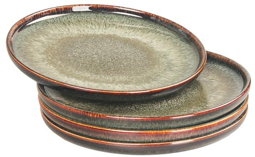jinsongdafa Ceramic Dinner Plates Set, Dessert Plates Set of 4, for Platter Tray Serving Plate - Microwave Dishwasher Safe,Scratch Resistant,Dinnerware Kitchen Porcelain Serving Dishes, 20.5cm Round