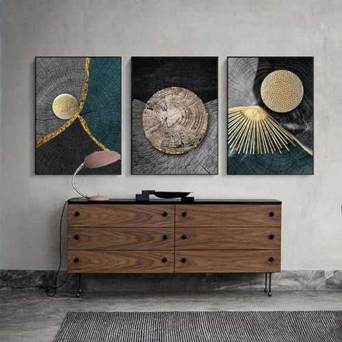 NXMYDBD Abstrakte goldene schwarze Holzstruktur, Leinwandmalerei, Poster und Drucke, moderne nordische Wandkunst, Bilder für Wohnzimmerdekoration, 70x90cm (28x35 Zoll) x3, ungerahmt