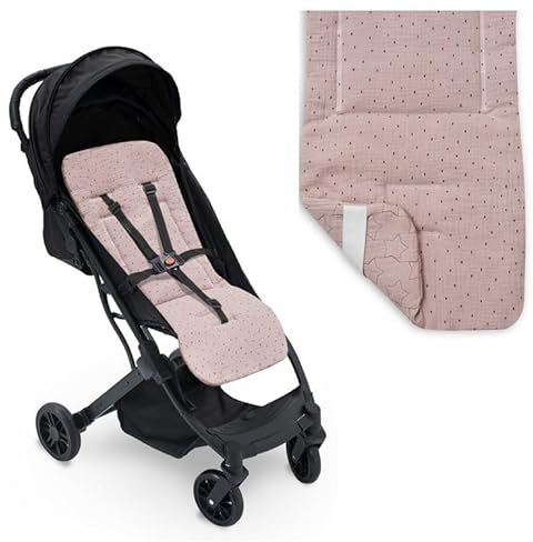 Danielstore Colchoneta Silla Paseo Universal | 80x39cm, 100% algodón | Reversible, transpirable, adaptable, fácil de colocar | Comodidad y protección para bebé(Estrellas maquillaje)