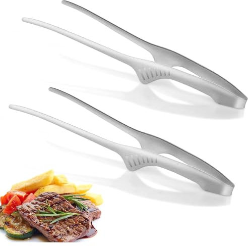 JYTDBCS 2 Pcs Korean Japanese BBQ Tongs, Stainless Steel Grill Tongs 9.4 Inch Self-Standing Tongs Silver BBQ Tongs Heat Resistant, for Camping, Barbecue, Buffet, Salad