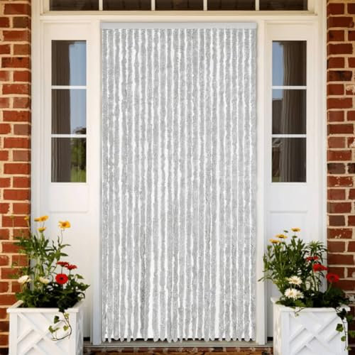 NQJIBUE Decor Fliegenvorhang, Chenille, 100 x 220 cm, Grau