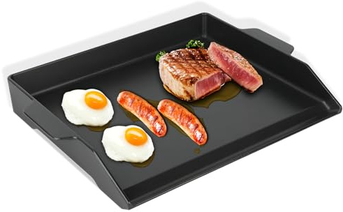 MOASKER Universal Cast Iron Griddle 18.6 x 14, Pre-Seasoned Nonstick Flat Top Grill Griddle Plate for Outdoor Gas Grill/Charcoal Grill/Stove Top with Extra High Sidewall & Grease Groove, for Camping