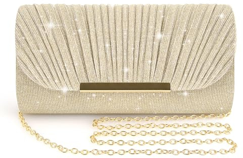BELICOO Clutch Bag for Women, Sequin Envelope Handbag Evening Bags with Detachable Chain, Elegant Clutches for Wedding Bridal Prom Party(Gold)