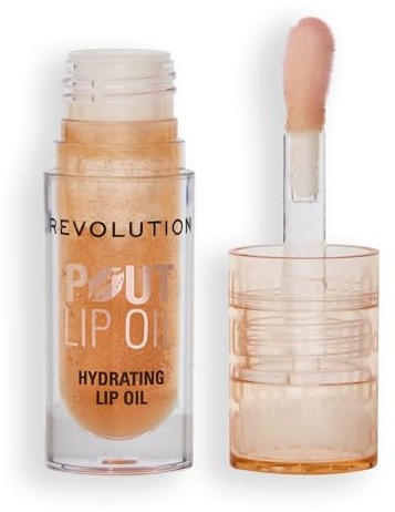 Revolution, Pout Lip Oil, Nourishing Tinted Lip Oil, High Shine, Non-Sticky Finish, Vegan & Cruelty-Free, Honey Shimmer, 4ml