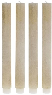 4er Pack Stabkerze mit Rillen und Glitzer H:26,5 cm Ø:2,5 cm Brenndauer 16 Stunden Dinnerkerzen Tafelkerzen Kerzen, Farbe:Creme